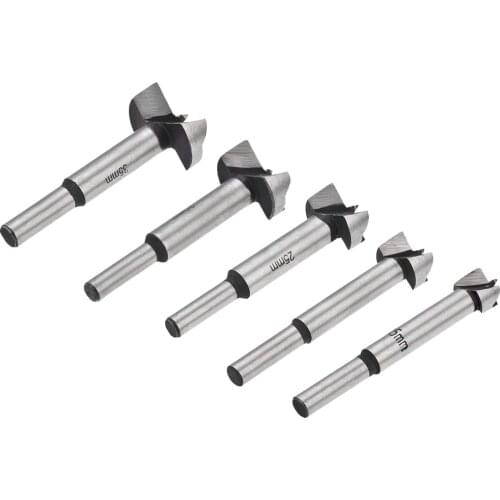 Uxcell Forstner Wood Drill Bit 15-35mm Dia. Carbide Alloy Round Shank Black 5Pcs