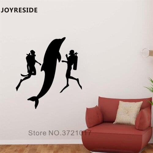JOYRESIDE Underwater Diving Wall Decal Swimming Dolphin Wall Sticker Sport Vinyl Decor Home Rooms Decor Interior Designed A1010