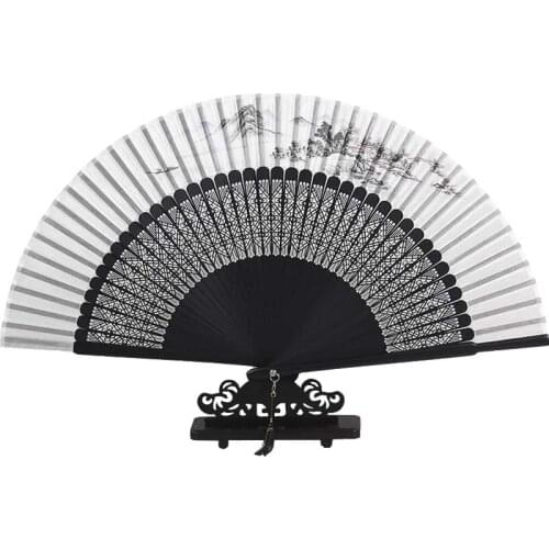 Vintage Hand Painted Chinese Fan ink Painting Bamboo Silk Folding Hand Fan Decorative Traditional Craft Men Ladies Fans Gift
