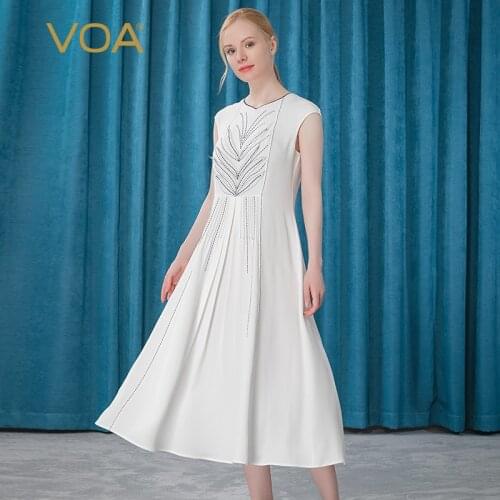 VOA Heavyweight Silk 30m/m V-neck White Organza Open-Line Expandable Type Draping Dress Summer 2021 AE367 Dress for Women