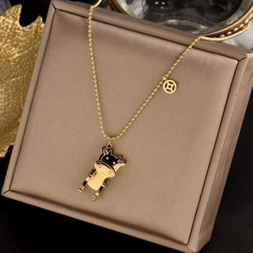 Inserts No fading Titanium stainless steel Chines cattle Necklace fashion charm pendant Collarbon Light luxury gift women jewel