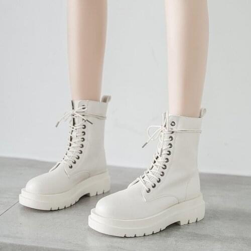 High-top Martin Boots Female Korean Fashion Lace-up Handsome Motorcycle Boots Plus Velvet Boots Shoes Women High Heel Boots