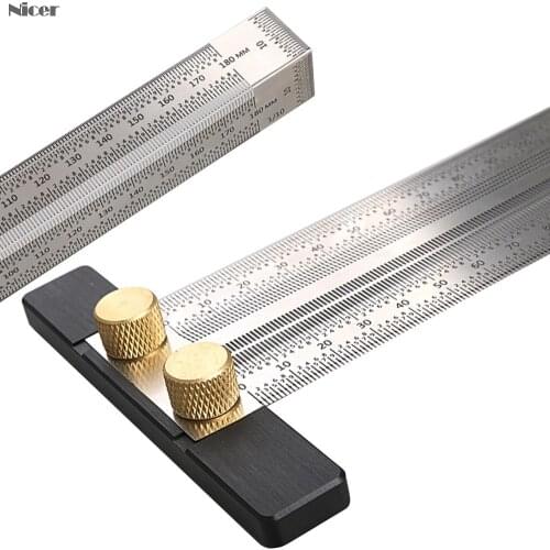 High-precision Scale Ruler T-type Hole Ruler Stainless Woodworking Scribing Mark Line Gauge Carpenter Measuring Tool
