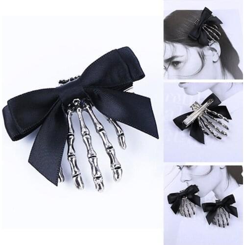 1Pc Ribbon Bowknot Skull Hand Hair Clip For Women Girl Hair Hairpins Barrette Children Hair Accessories Punk Style Headwear New