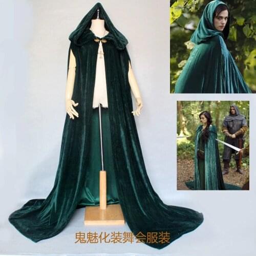 Womens velvet Cape Cloak Hooded Coat Winter Medieval Robe Costume Cloak/Festival green red hooded cloak