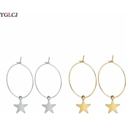 2020New Personality Simple Five-Pointed Star Earrings Female Metal Stars Hanging Ring Earrings Female Girls Fashion Jewelry