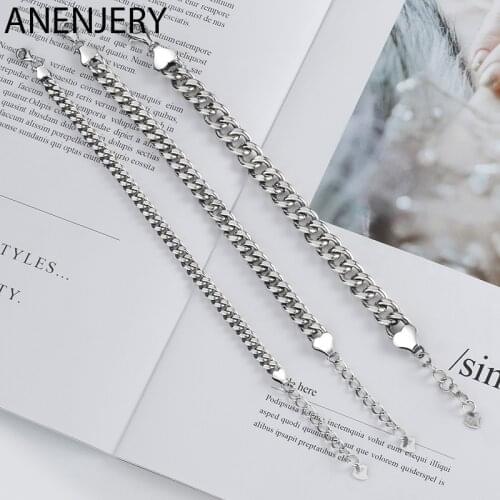 ANENJERY 925 Sterling Silver Tank Chain Bracelet for Women Men Adjustable Thai Silver Bracelet Jewelry Gifts S-B493