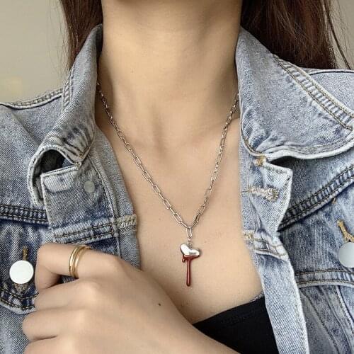 VSnow Korean Fashion Love Heart Waterdrop Pendant Necklace for Women Minimalist Metal Chunky Chain Necklace Jewelry Accessories