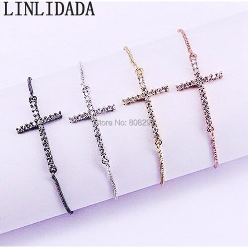 10Pcs Mix color micro pave cz cubic zirconia Cross Connectors Charm Bracelets Fashion Jewelry Adjustable