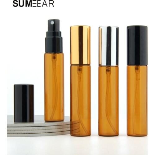 100pcs/lot 10ml Empty Atomizer Perfume Bottle Amber Spray Glass With Aluminum Cap Refillable Perfume Bottle Vials Travel Bottle