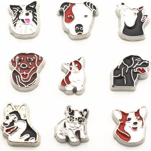 Newest Mix 12pcs/lot Charms dog Floating Charms for Floating Memory charms Lockets DIY Jewelry