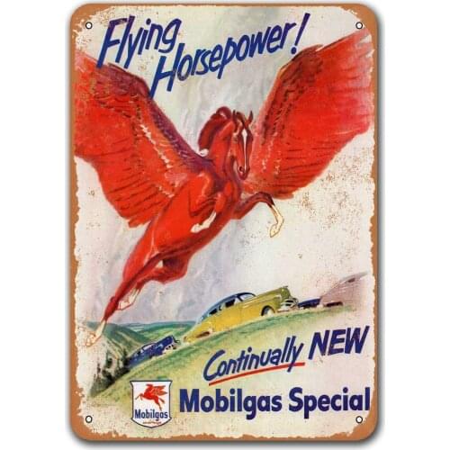 1950 Mobilgas Flying Horsepower Car Tin Signs Vintage, Sisoso Metal Plaques Poster Garage Pub Retro Wall Decor 12x16 inch
