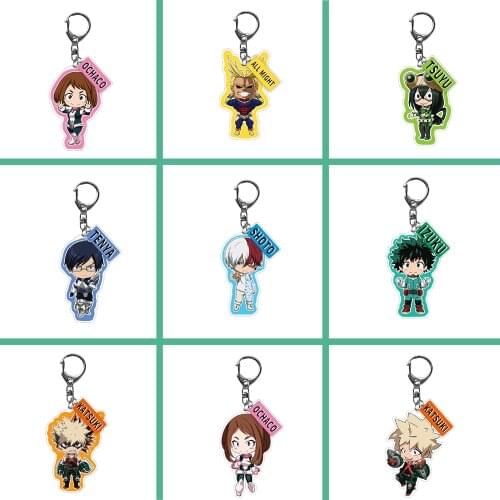 50pcs Anime My Hero Academia Keychain Todoroki Shoto Cartoon Figures Acrylic Pendant Bag Accessory