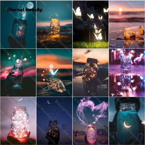 5D Diy Diamond Painting Glass Bottle Under The Night Sky Night Landscape Full Square Diamond Embroidery Pictures of Rhinestones