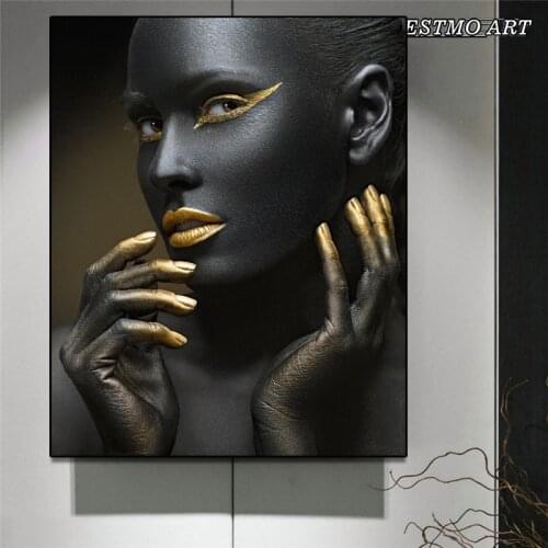 Decorative Paintings African Art Black and Gold Woman ART Poster One Piece Wall Prints Parlor American Style Canvas Painting