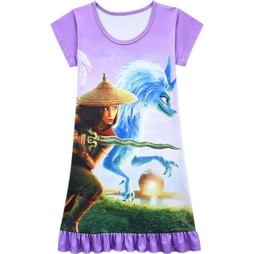 Kid Summer Short Sleeves Dresses Anime Cosplay Costume Raya Cosplay The Last Dragon Girl Sweet Raya Dragon 3D Printed Dress
