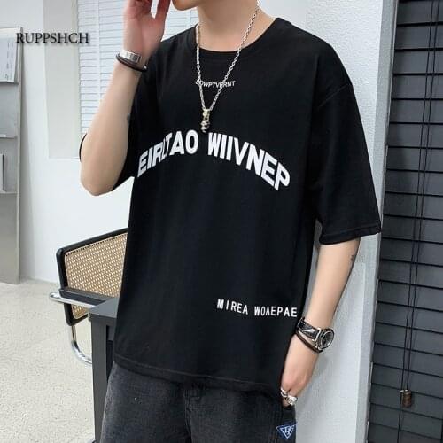 Funny Anime Letter Oversized Mens T-Shirt Hip Hop Cotton T-Shirt Summer Japanese Men Causal T-Shirt 3Xl Fashion Loose T-Shirt