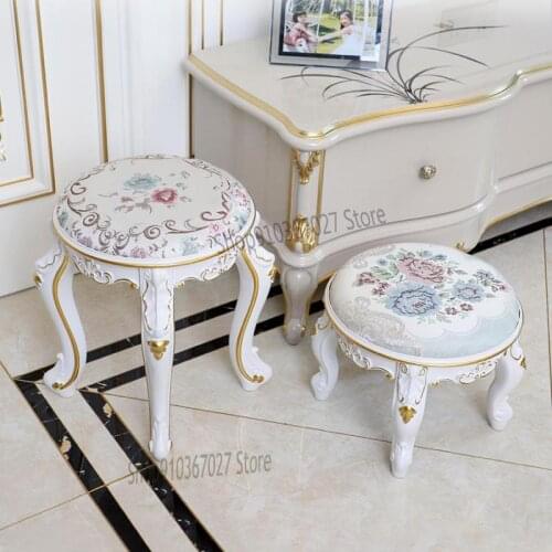 European Style Coffee Table Stool Household Pastoral Fabric Nail Stool Shoe Changing Stool Bedroom Makeup Stool Chair
