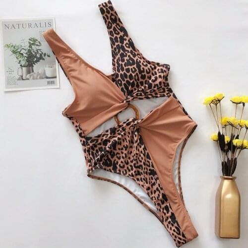 Swimsuit 2020 Khaki/Leopard Printing Split Monokini Swimwear Women Sexy Hollow Out Piece Bikini High Grade Beach Bathing Suit