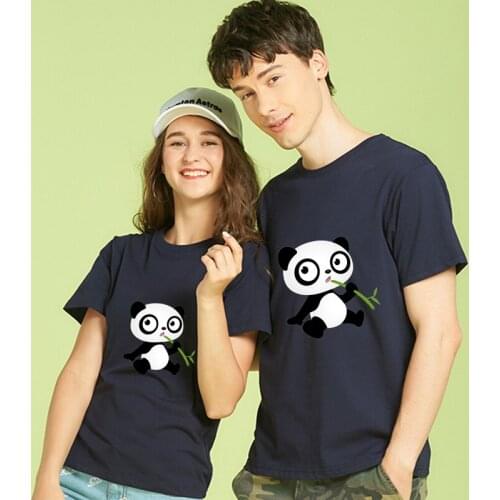 Summer New Style Ladies Short-Sleeved Couple T-Shirt Pure Cotton Carton Panda Printing Casual Tee