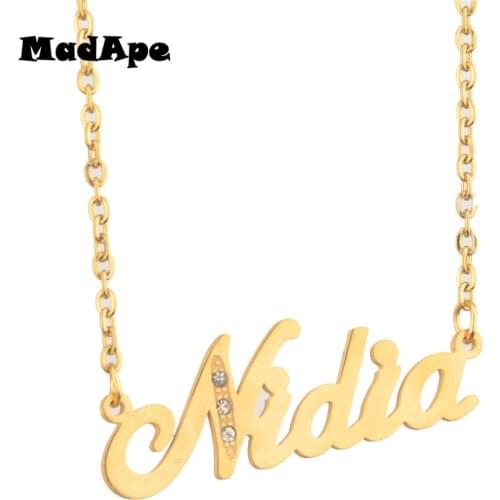 MadApe "Nidia" Pendant Necklace Stainless Steel Custom Personalized Name Necklace Fashion Gold Choker Customized Any Letter Name