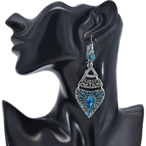 Fashion Bohemian Ethnic Style Inlaid Rhinestone Drop Earrings For Women Long Rhinestone Drop Leaf Shape Retro Earrings Jewelry