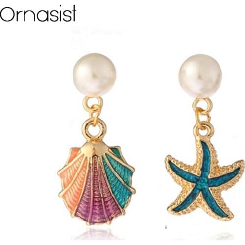 Fashion Blue Starfish Earrings For Women Color Shell Ear Clips Without Pierced Earring