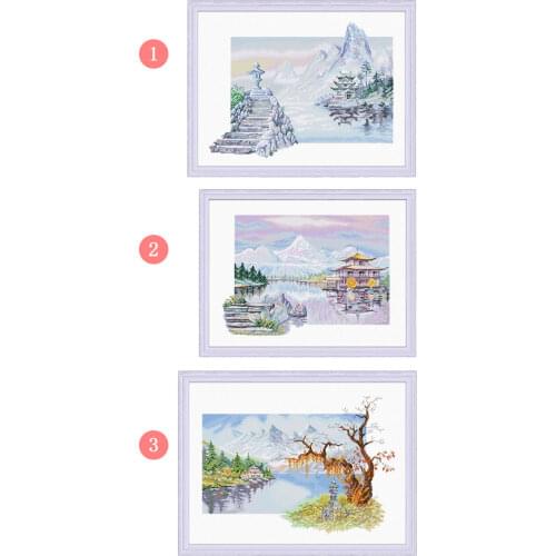 Fishxx Cross Stitch Kit G1031 Classical Chinese Style Architecture Three Lakeside Pavilions