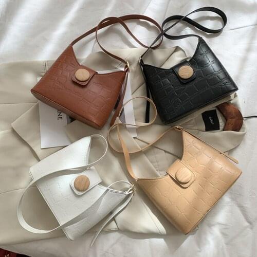 2021 New Elegant Autumn Solid Color Soft PU Retro Crocodile White Women Shoulder Bag WX-X436