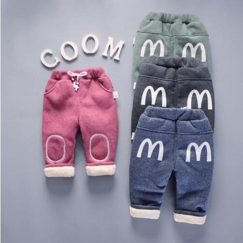 NEW Boys Warm Pants Winter Boys Kids Casual Cotton Thick Plus Velvet Pants Girls Children Sports Pants Trousers 1 2 3 4 5 Years