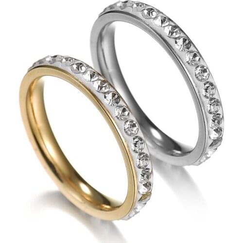 One Row Clear Crystal Ring For Women 4MM Stainless Steel Wedding Rings Fashion Thin Engagement Jewelry Party Gift