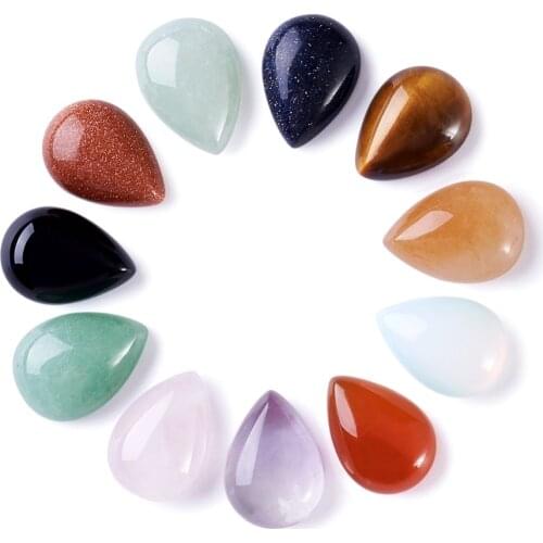 PandaHall 50pc 14x10x4mm Drop Teardrop Stone Cemeo Flat Back Cabochon for Jewelry Making DIY Pendant Findings