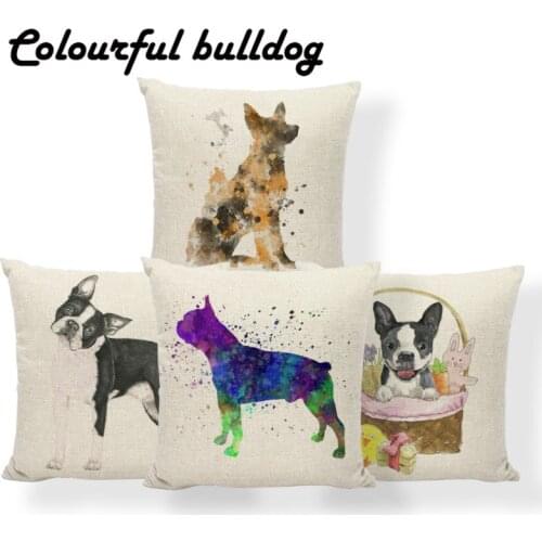 Boston Terrier Easter Pups Cushions French Bulldog Pillowcase European Meditation Waist Support Throw Pillow Cushion 18X18 Linen