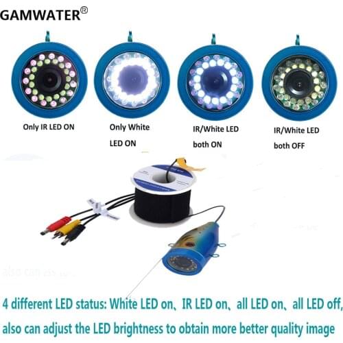 GAMWATER 1000tvl Underwater Fishing Cable 15M 20M 30M 50M+ Camera with 12 PCS LED Infrared Lamp Lights