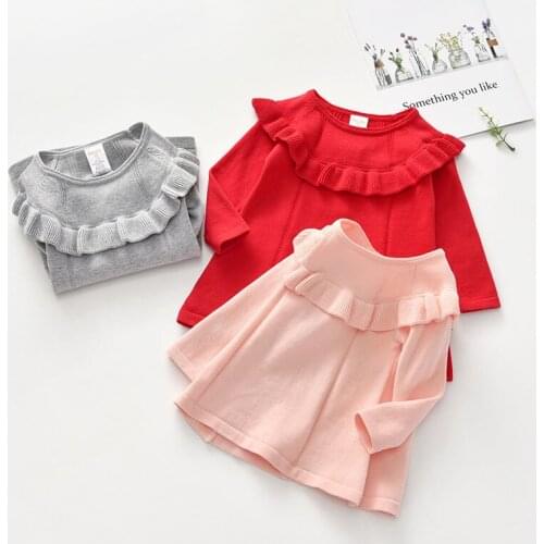 Casual Sweet Kids Dresses For Girls Pure Color Princess Dresses Spring Autumn Cute Kids Girl Dress Long Sleeve Knit Dress