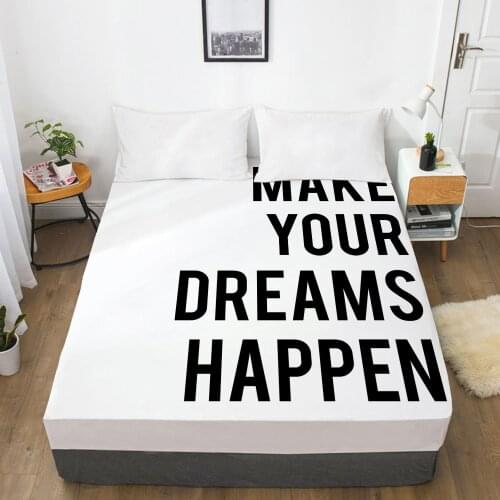 White Letter Fitted Sheets Mattress Cover With Elastic Band 3D Bed Sheet Linens 200x200 180x200 Bed Sheet Customize size/design