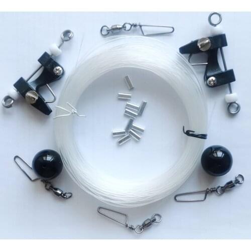 Clear Line Outrigger Kit -Stop Balls,Outrigger Clips, Snaps,Crimps, 100 Ft Line