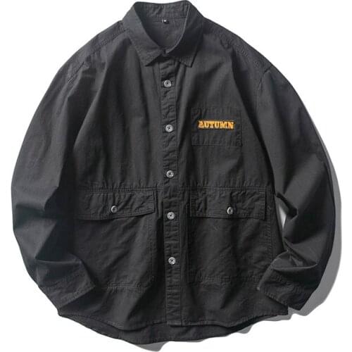 Spring Solid Color Work Mens Long Sleeve Fashion Shirt Loose Casual Outdoor Training Trekking Camping Hiking Cargo Coat Top