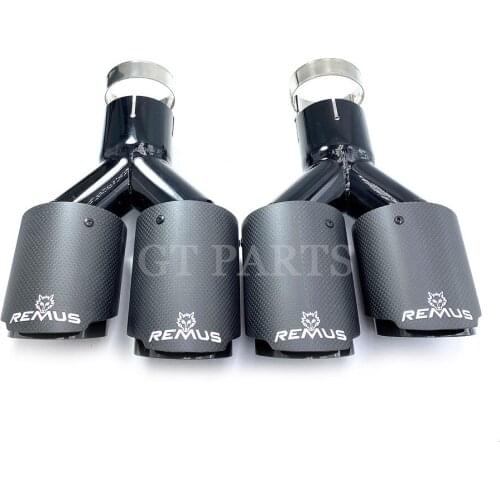 1 Pair Car Universal Dual Pipes Straight Cut Remus Sport Matte Carbon Fiber Exhaust Muffler Tips Black Inner Pipe for BMW