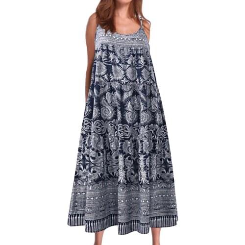 Dress Women 2020 Boho Sleeveless Floral Print Spaghetti Straps Large Hem Long Dress женское платье с рукавом robe de soiree sexy