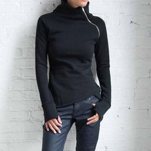 Winter Tops For Women 2020 Fall Winter Casual Solid Blouse Long Sleeve Pullover Turtleneck Zipper Fashion Slim Sweatshirt