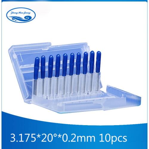 10 pcs 3.175MM Shank, 20 Angle, 0.2MM Flat Bottom CNC Router Tools, Carving Tools,V Shape Engraving Bit,PCB Cutters