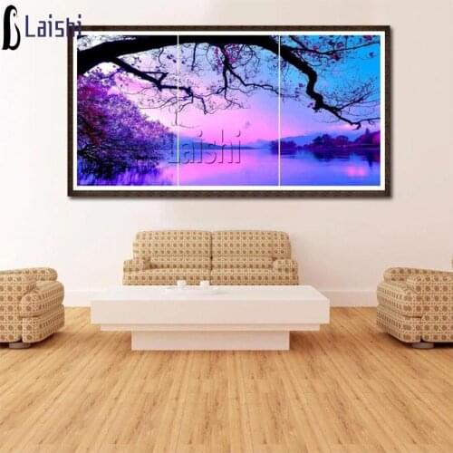 3pcs Romantic purple natural scenery Cloud Full Drill Diamond Painting Rhinestone Canvas House Embroidery Mosaic Kits Home Decor