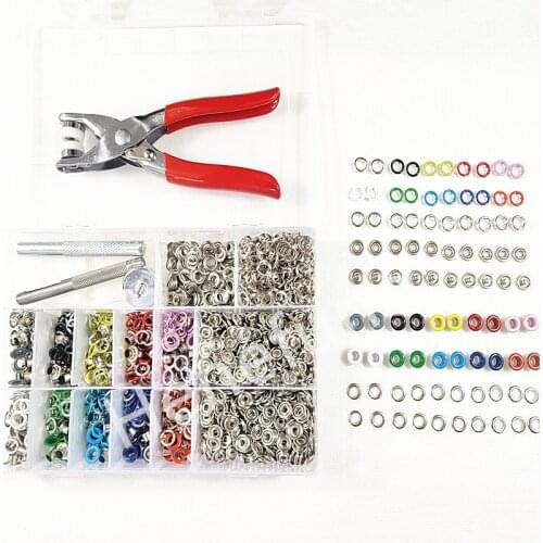 300set 10color 9.5mm Prong Snap Buttons Fasteners Press Studs Poppers Buckle+300pcs 5mm Eyelets Grommet+Button Plier+Eyelet Tool
