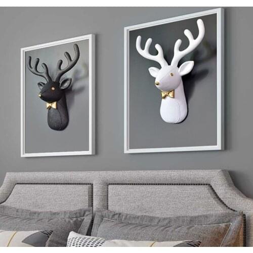 Home Decoration 3D Deer Head Statue Sculpture Living Room Decoration Accessories Figurines Size 30 X35 X 11.5cm