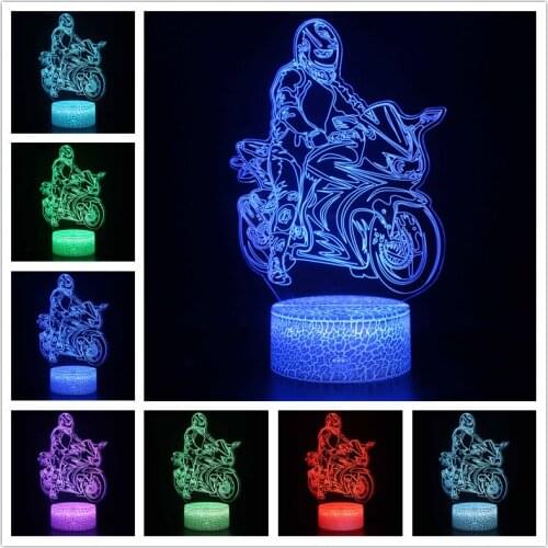 3D LED Night Light Acrylic 7 Colors Riding Motorcycleemote Shape Touch Remote Control Table Desk Lamp for Kids Gift Home Decor