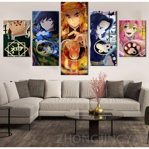 5 Pieces Cartoon Poster Hashira The Pillars Demon Slayer Kimetsu No Yaiba Anime Wall Art Picture for Home Decor Frame