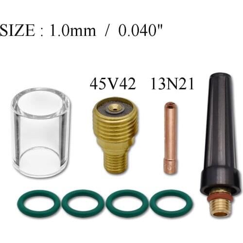 8pcs 10# Pyrex Cup 45V42 1.0mm 45V43 1.6mm 45V44 2.4mm 45V45 3.2mm TIG Gas Len Consumables KIT For WP SR 9 20 TIG Welding Torch