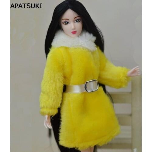 Doll Accessories Winter Wear Yellow Fur Coat Dress Clothes For Barbie Dolls Fur Doll Clothing For 1/6 BJD Doll Kids Toy