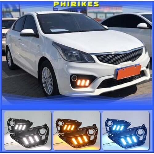 2pcs LED DRL lights Daytime Running Light Daylight yellow Signal fog lamp Styling lights For KIA K2 RIO 2016-2017